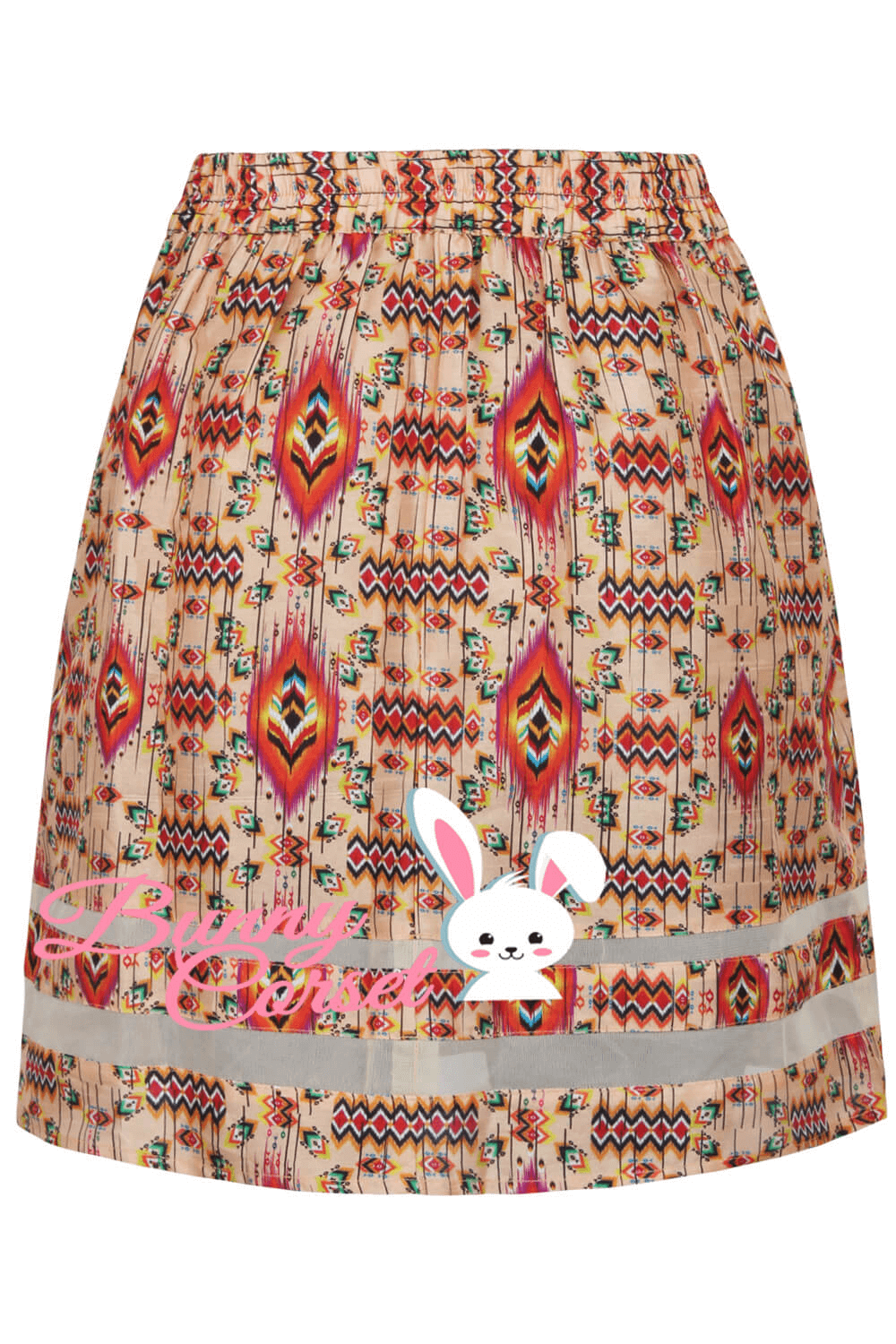 Midi Skirt with Colorful Tribal Patterns and Side Zipper