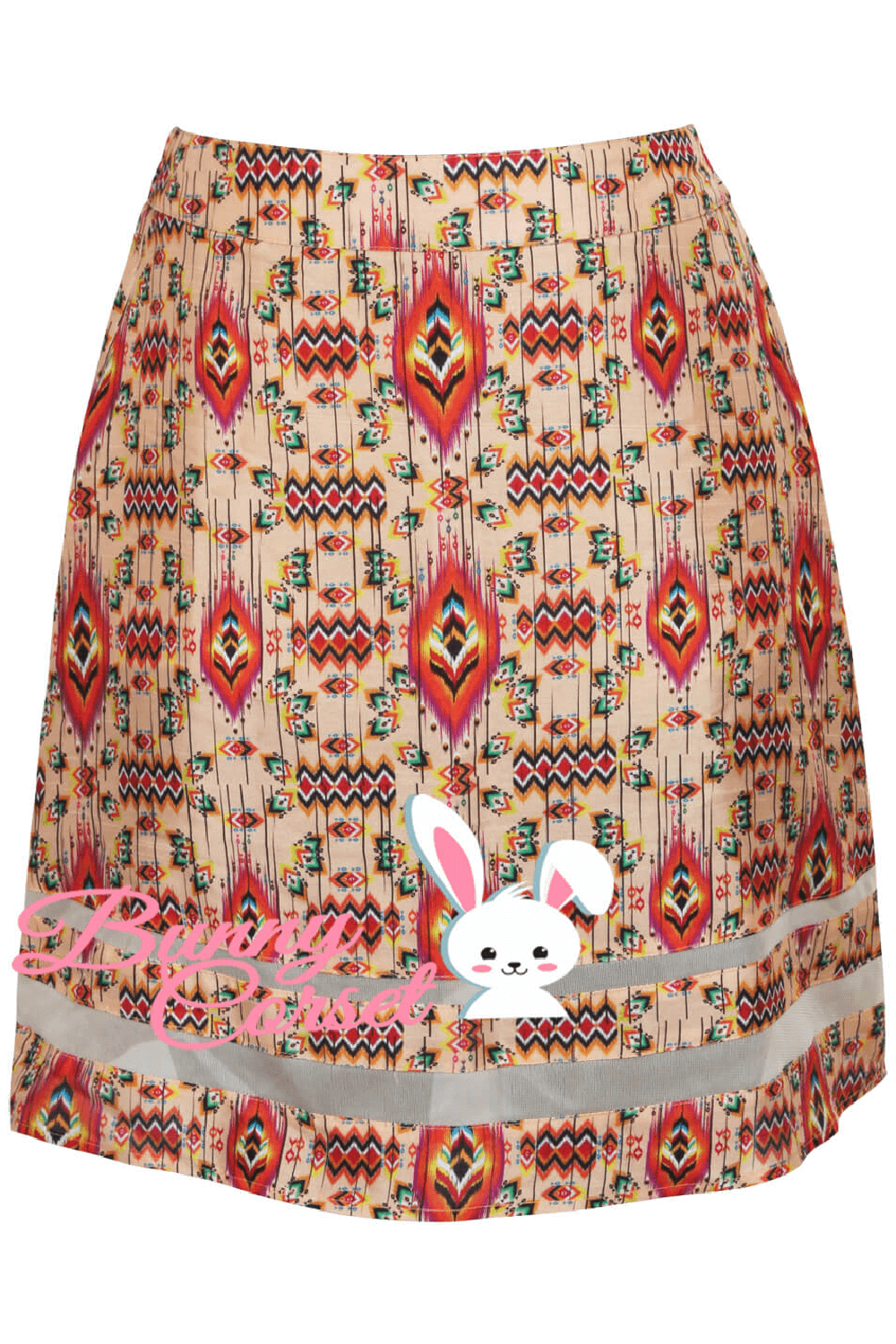 Midi Skirt with Colorful Tribal Patterns and Side Zipper