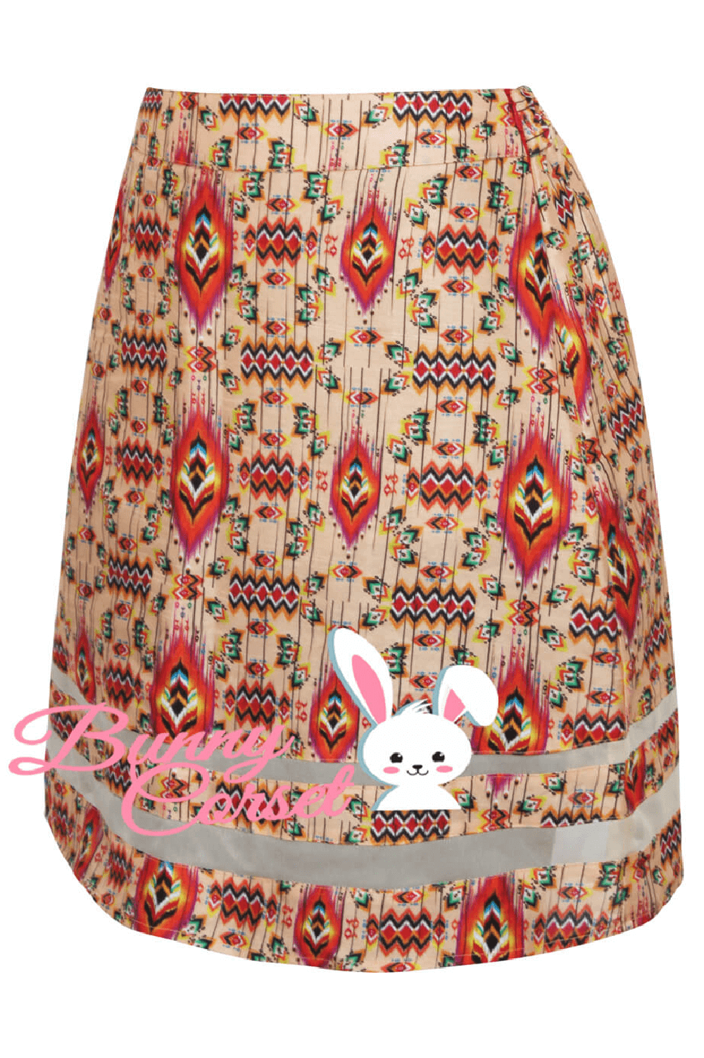 Midi Skirt with Colorful Tribal Patterns and Side Zipper