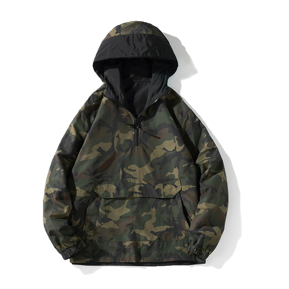 Military Camouflage Sweatshirt with Hood for Men / Fashion Loose Wear On Both Sides Clothes