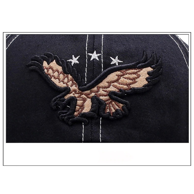 Military Cap with Embroidery 3D Eagle / Cotton Hat with Strapback / Rock Style Hat for Women and Men