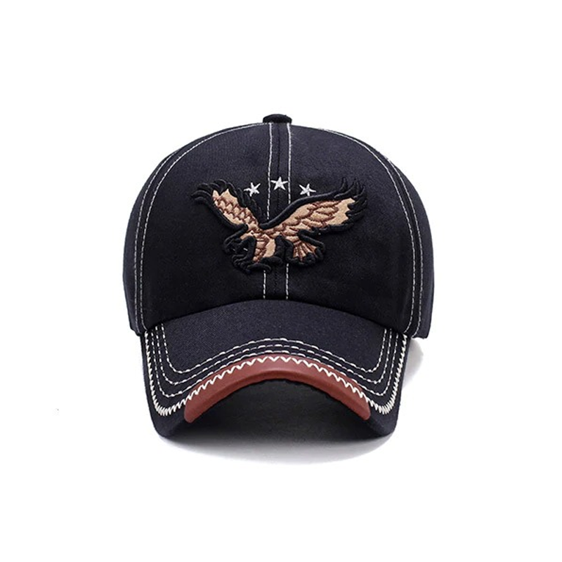 Military Cap with Embroidery 3D Eagle / Cotton Hat with Strapback / Rock Style Hat for Women and Men
