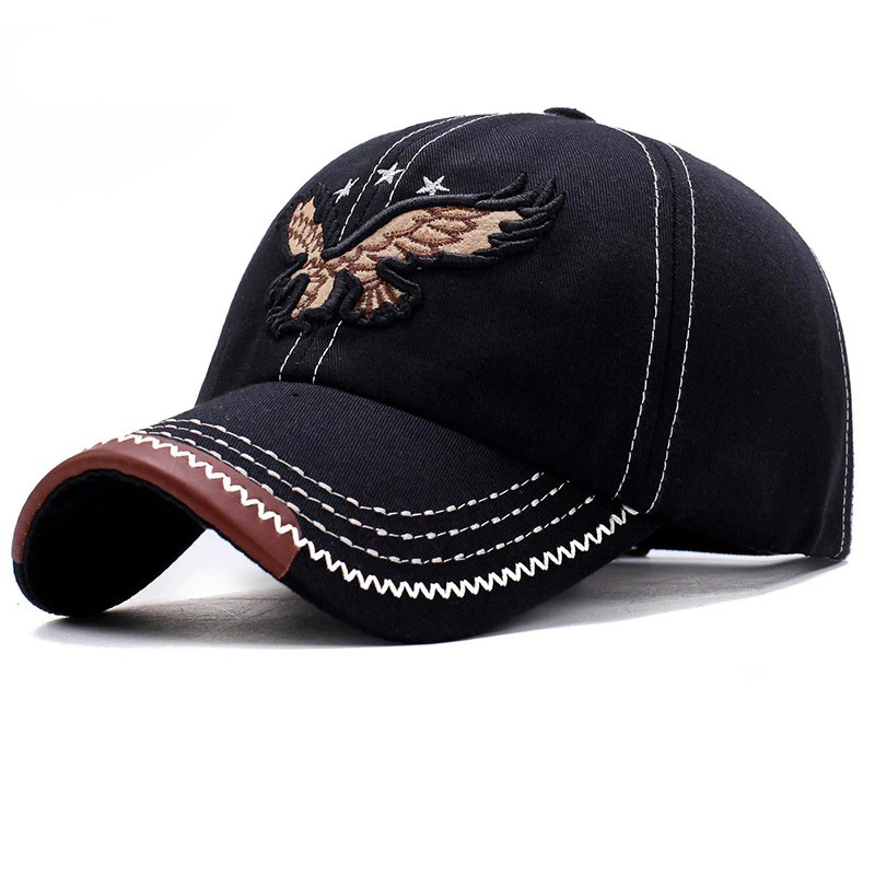 Military Cap with Embroidery 3D Eagle / Cotton Hat with Strapback / Rock Style Hat for Women and Men