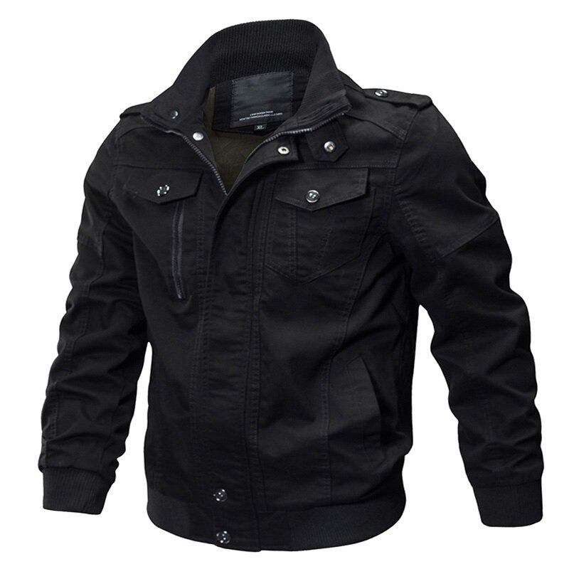 Military Men's Cotton Jacket on Zipper / Demi-season Turn-down Collar Casual Jacket