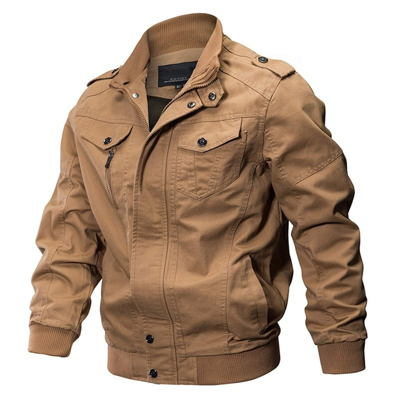 Military Men's Cotton Jacket on Zipper / Demi-season Turn-down Collar Casual Jacket