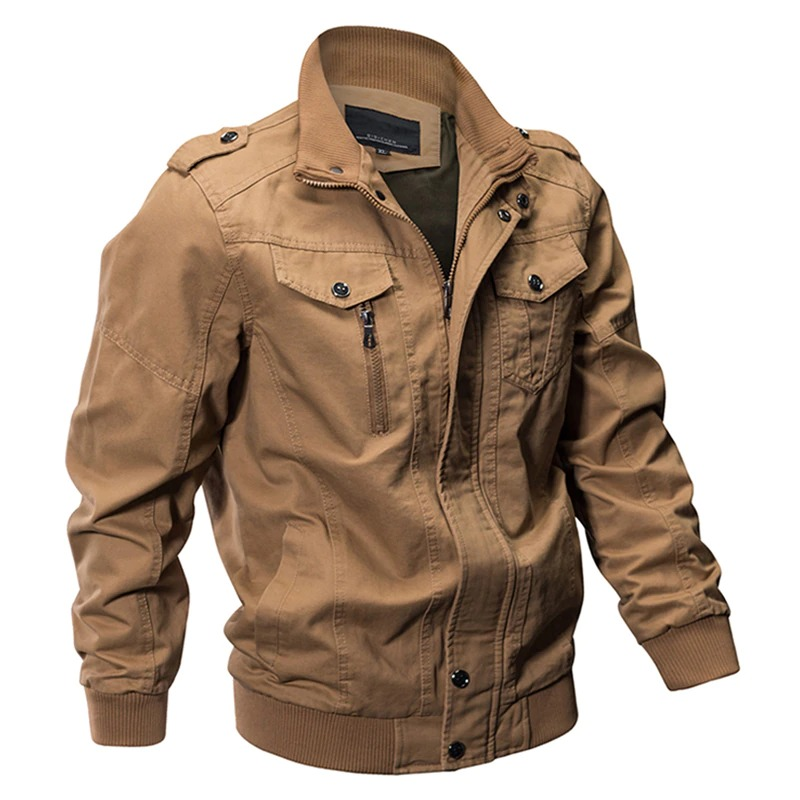 Military Men's Cotton Jacket on Zipper / Demi-season Turn-down Collar Casual Jacket