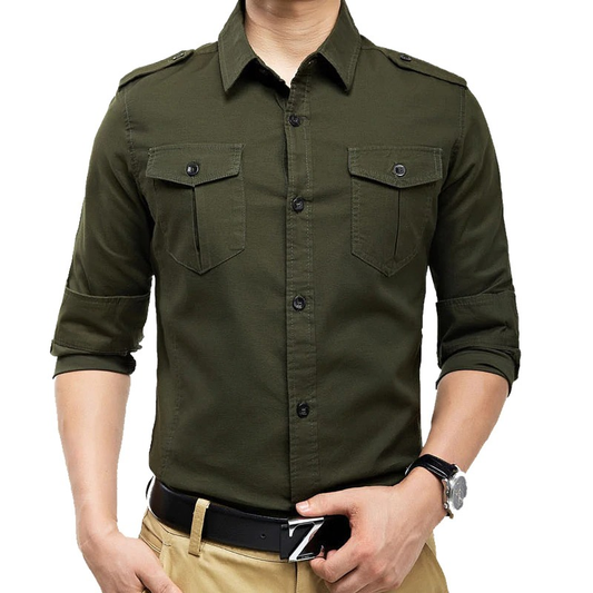 Military Slim Fit Long Sleeve Men's Shirt / Alternative Fashion Casual Shirt