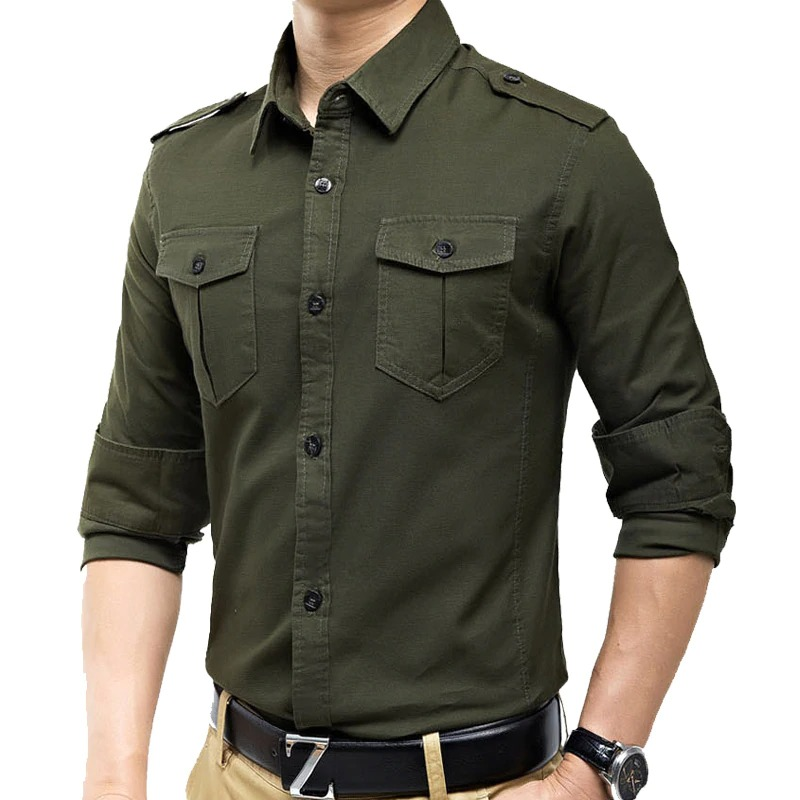 Military Slim Fit Long Sleeve Men's Shirt / Alternative Fashion Casual Shirt