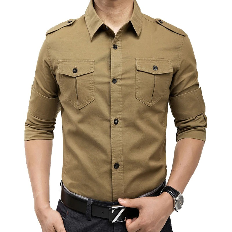 Military Slim Fit Long Sleeve Men's Shirt / Alternative Fashion Casual Shirt