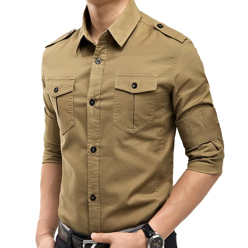 Military Slim Fit Long Sleeve Men's Shirt / Alternative Fashion Casual Shirt