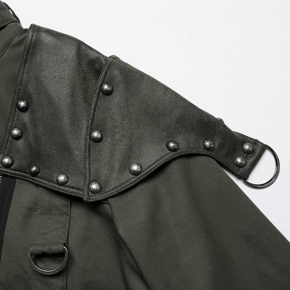 Military Style Short Jacket with Distressed Rivets