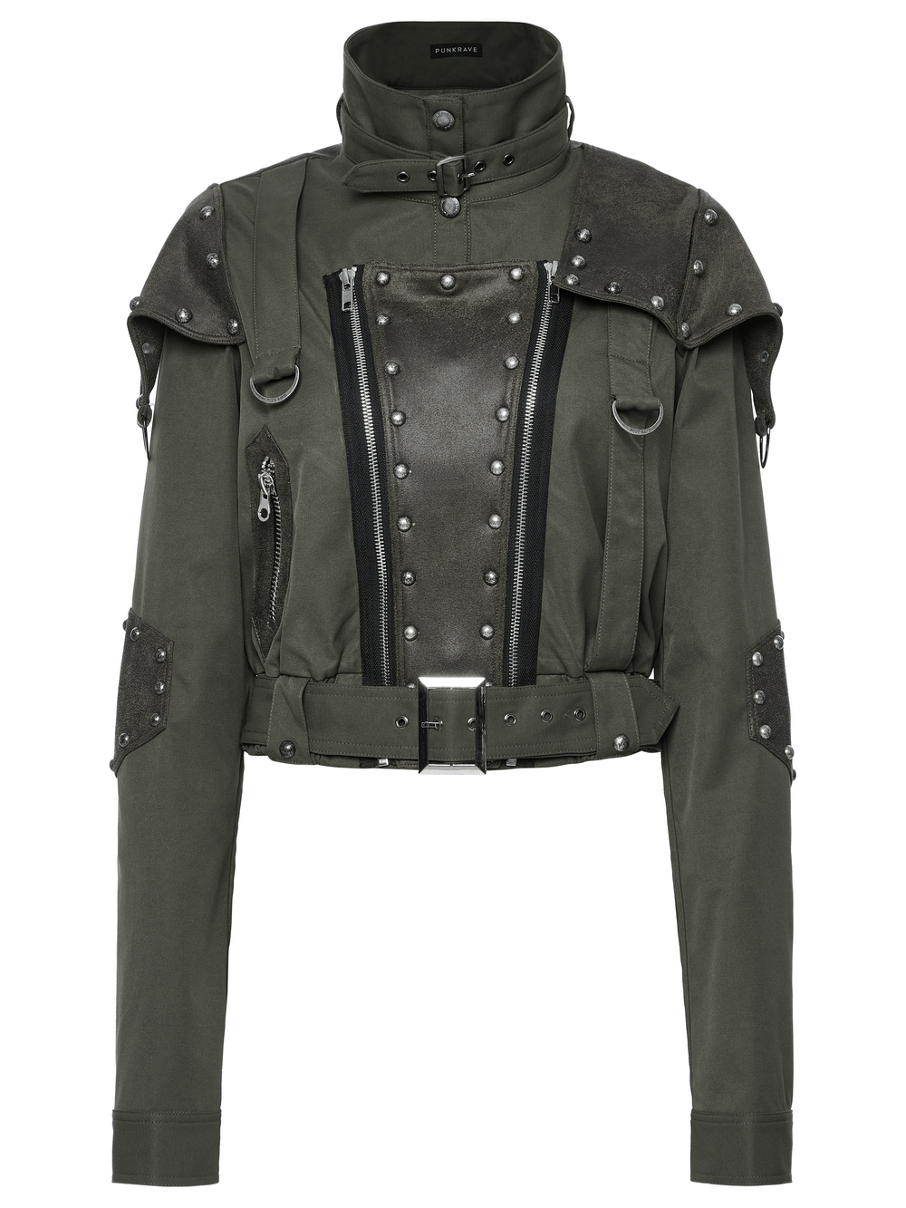 Military Style Short Jacket with Distressed Rivets