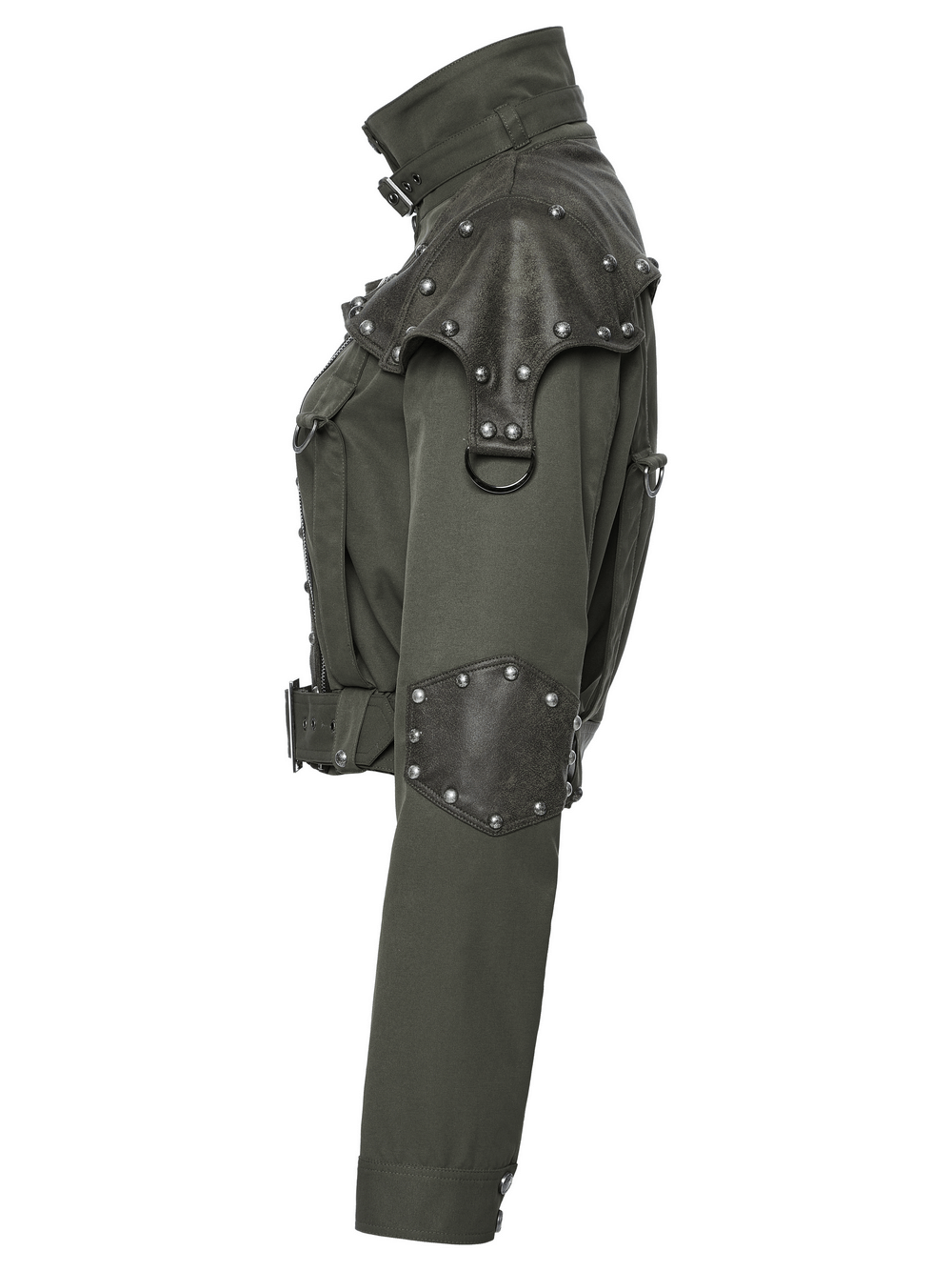 Military Style Short Jacket with Distressed Rivets