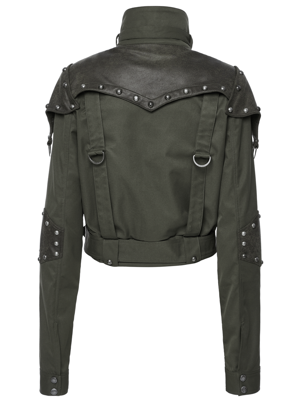 Military Style Short Jacket with Distressed Rivets