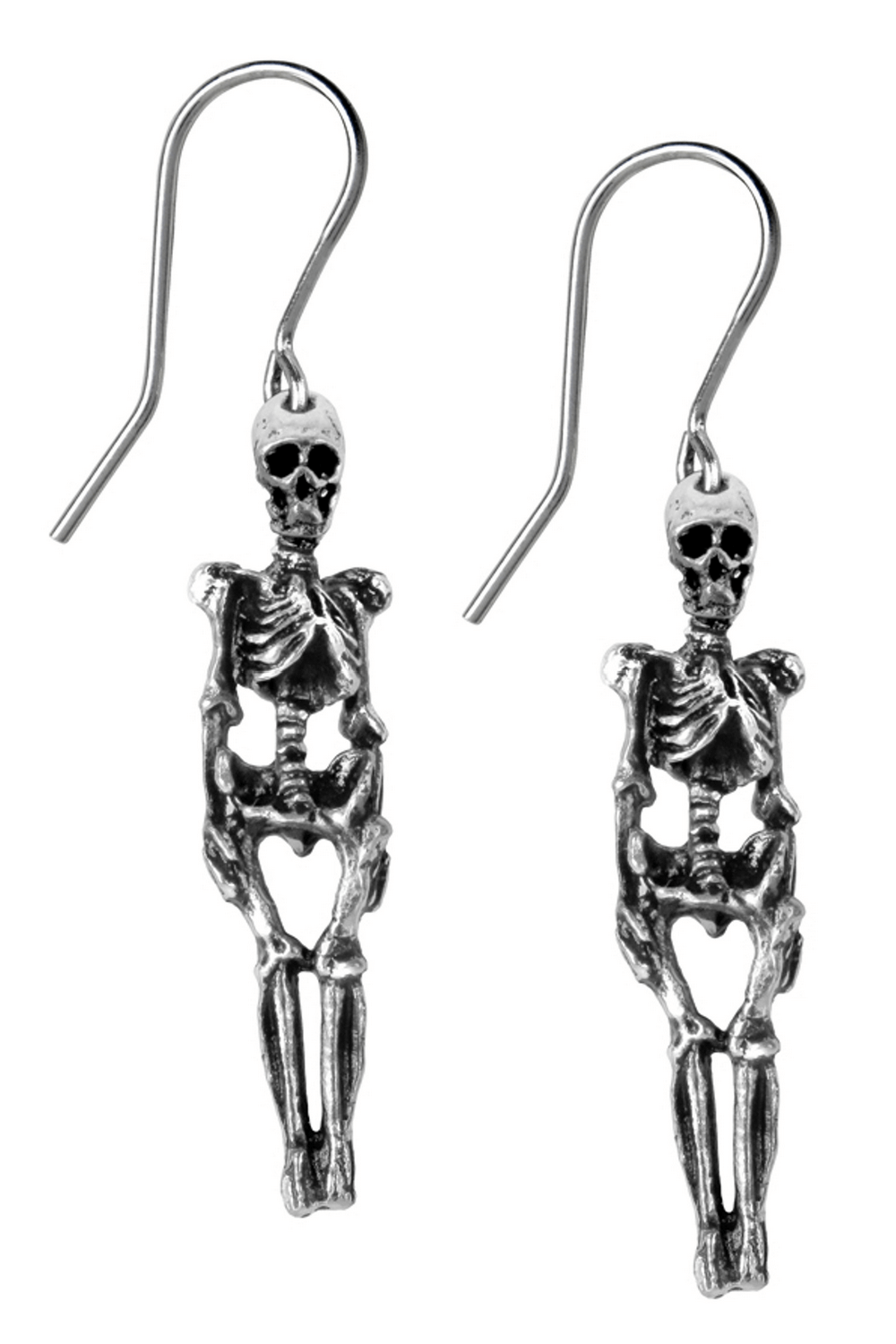 Mini Pewter Skeleton Dangle Earrings Gothic Style