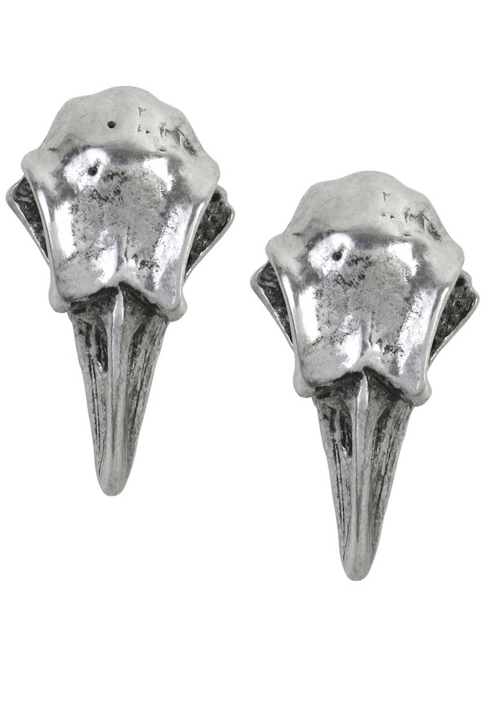 Miniature Pewter Raven Skull Earrings with Surgical Posts