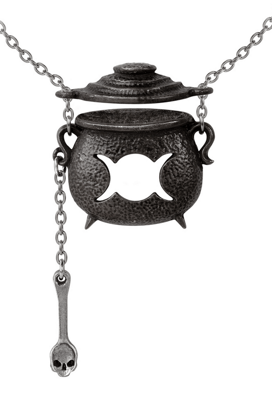 Miniature Witches Cauldron Necklace with Skull Ladle