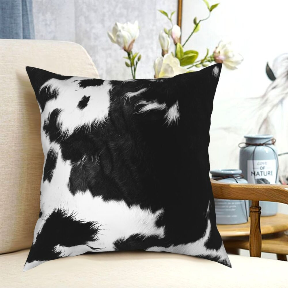 Modern Cowhide Polyester Pillow in black and white colour / Home Decor with Cow Animal Fur