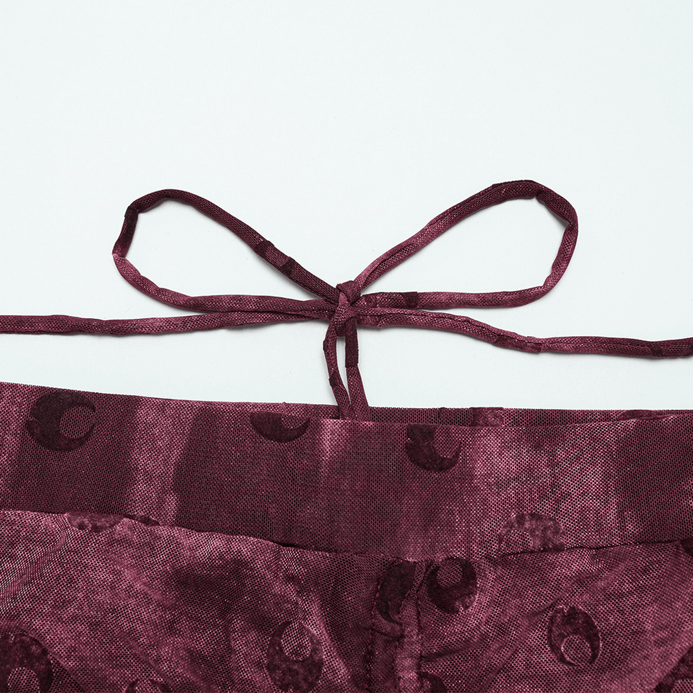 Moon Printed Mesh Flare Pants with Crescent Embroidery