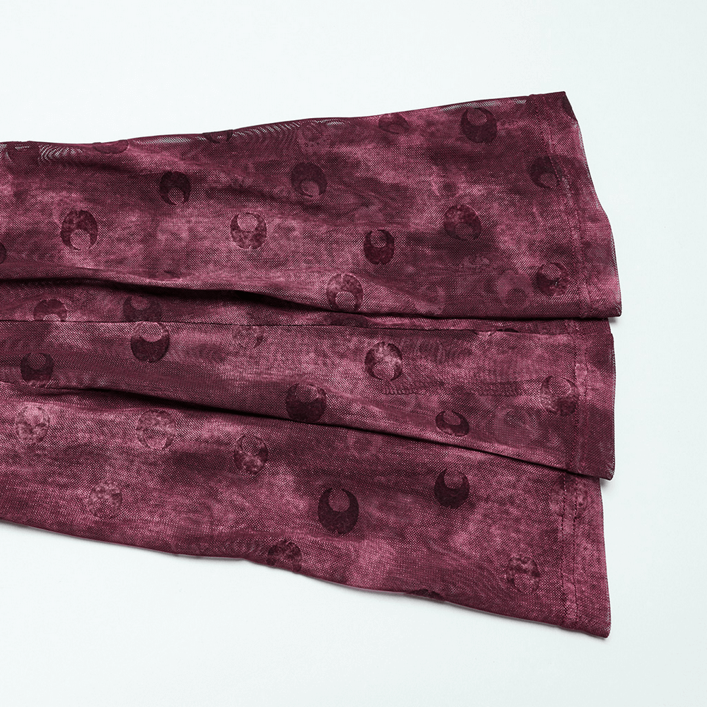 Moon Printed Mesh Flare Pants with Crescent Embroidery