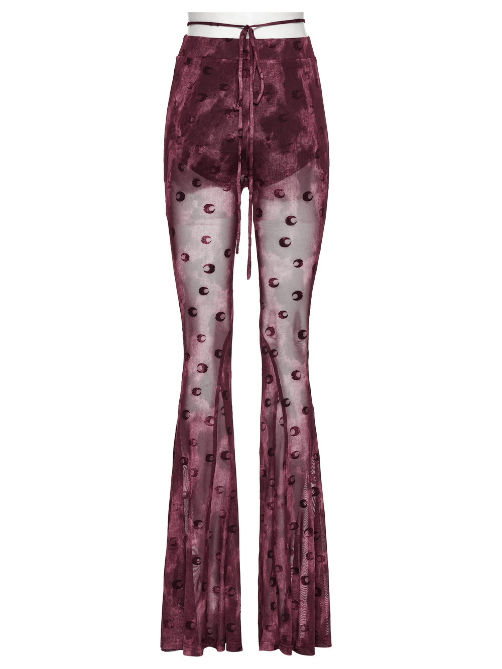 Moon Printed Mesh Flare Pants with Crescent Embroidery