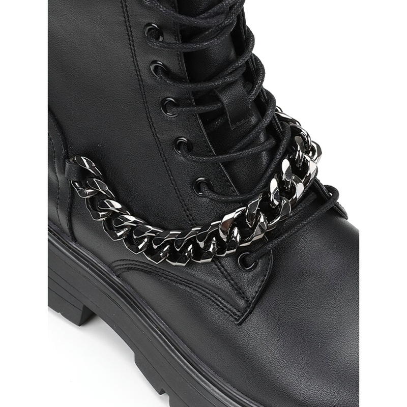 Mortocycle Boots with Metal Chain / Punk Men's Thick-soled Boots / Fashion Lace up Shoes