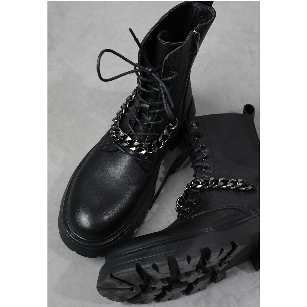 Mortocycle Boots with Metal Chain / Punk Men's Thick-soled Boots / Fashion Lace up Shoes