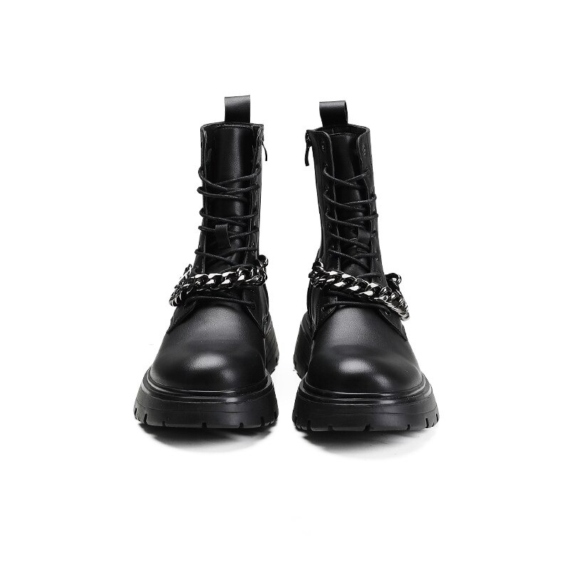 Mortocycle Boots with Metal Chain / Punk Men's Thick-soled Boots / Fashion Lace up Shoes