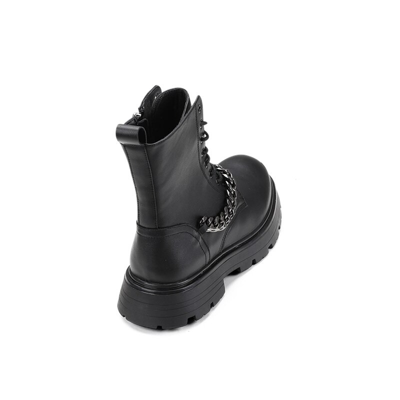 Mortocycle Boots with Metal Chain / Punk Men's Thick-soled Boots / Fashion Lace up Shoes