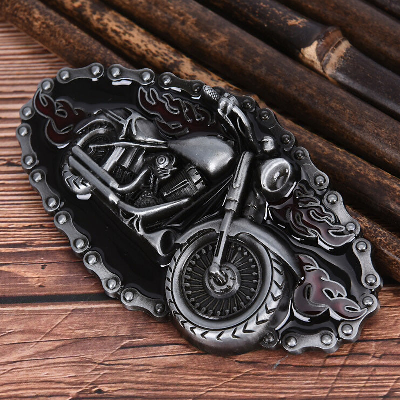 Motorcycle and Flame Belt Buckle / Metal Buckles For Belts in Biker Style