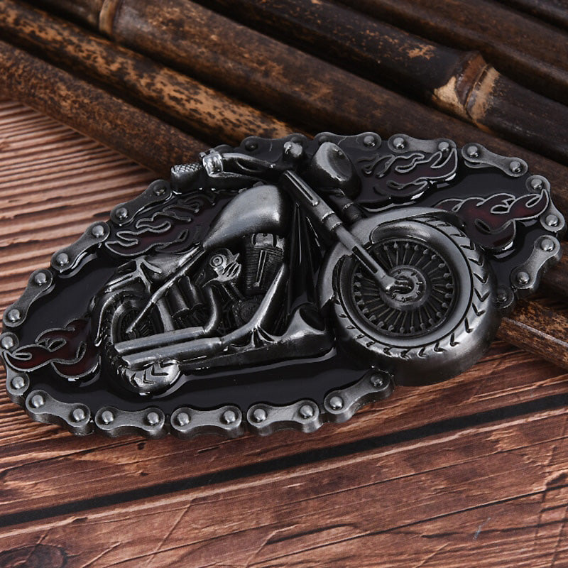 Motorcycle and Flame Belt Buckle / Metal Buckles For Belts in Biker Style