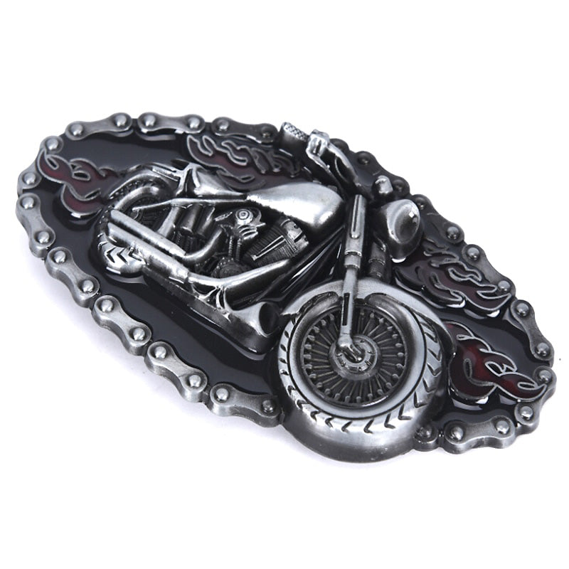 Motorcycle and Flame Belt Buckle / Metal Buckles For Belts in Biker Style