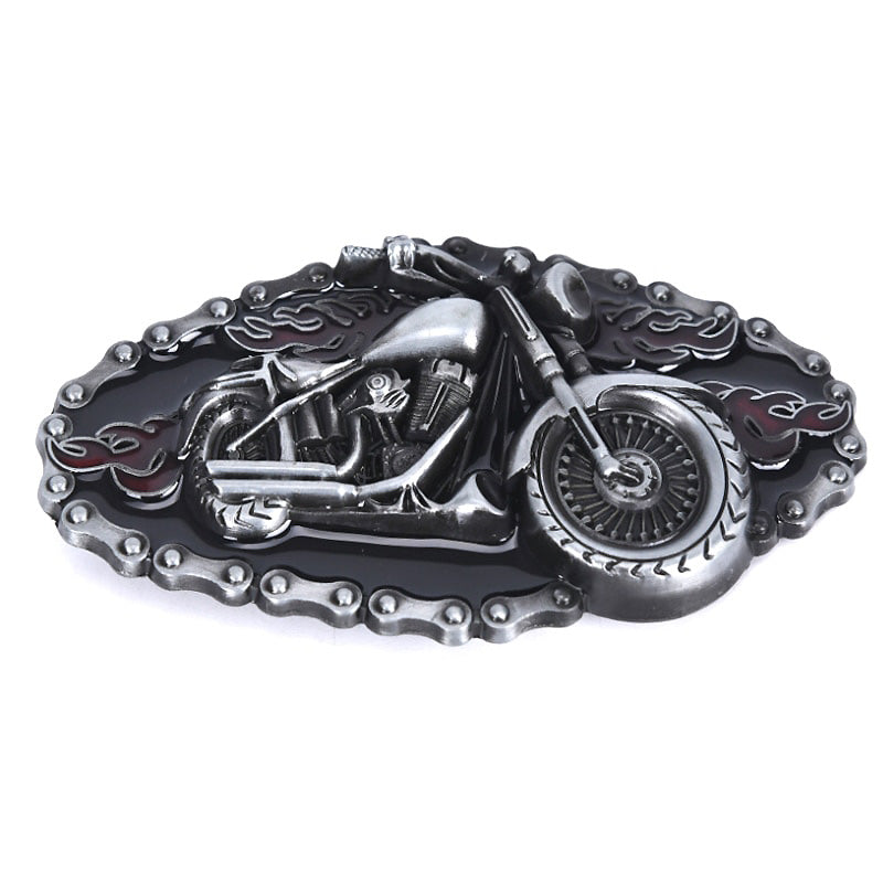 Motorcycle and Flame Belt Buckle / Metal Buckles For Belts in Biker Style