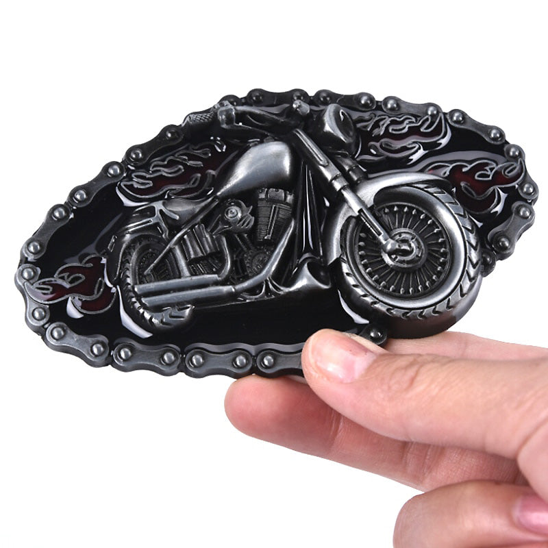 Motorcycle and Flame Belt Buckle / Metal Buckles For Belts in Biker Style