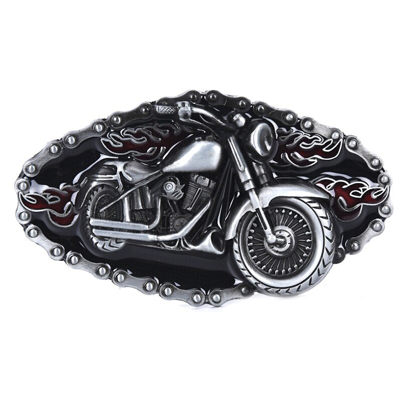 Motorcycle and Flame Belt Buckle / Metal Buckles For Belts in Biker Style