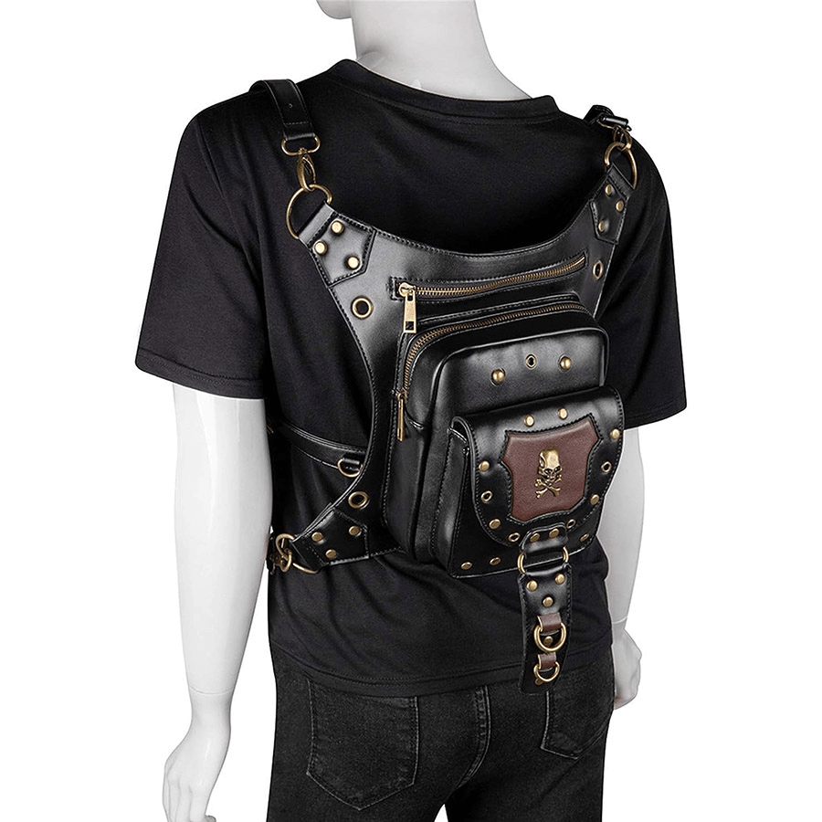 Motorcycle Belt Bag / Steampunk Shoulder Messenger Bag with Skull