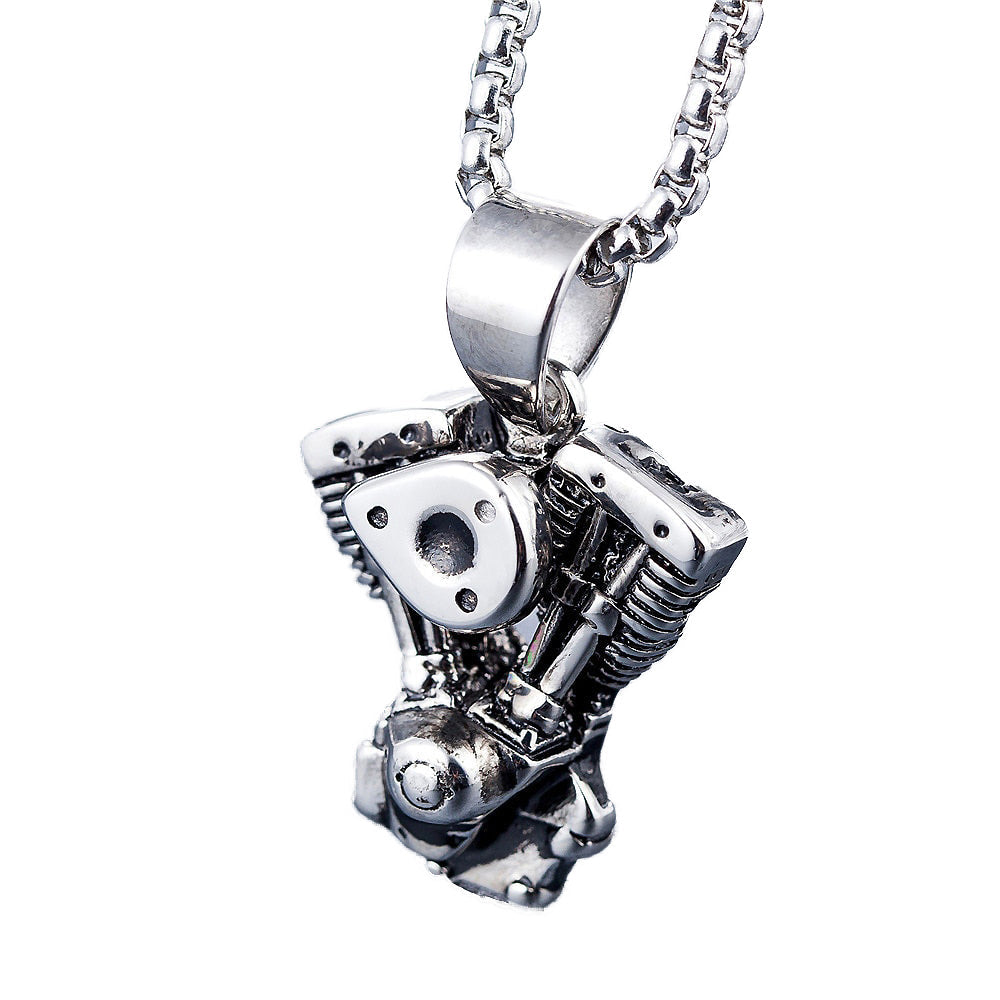 Motorcycle Engine Pendant / Biker Chain Necklace For Men and Women / Vintage Stainless Steel Jewelry