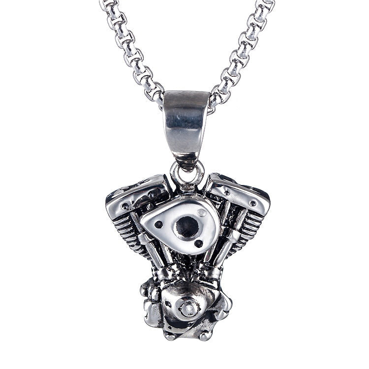 Motorcycle Engine Pendant / Biker Chain Necklace For Men and Women / Vintage Stainless Steel Jewelry