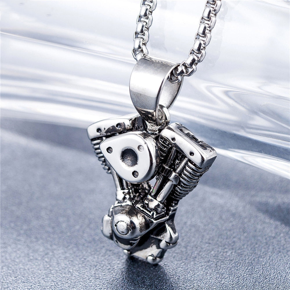 Motorcycle Engine Pendant / Biker Chain Necklace For Men and Women / Vintage Stainless Steel Jewelry