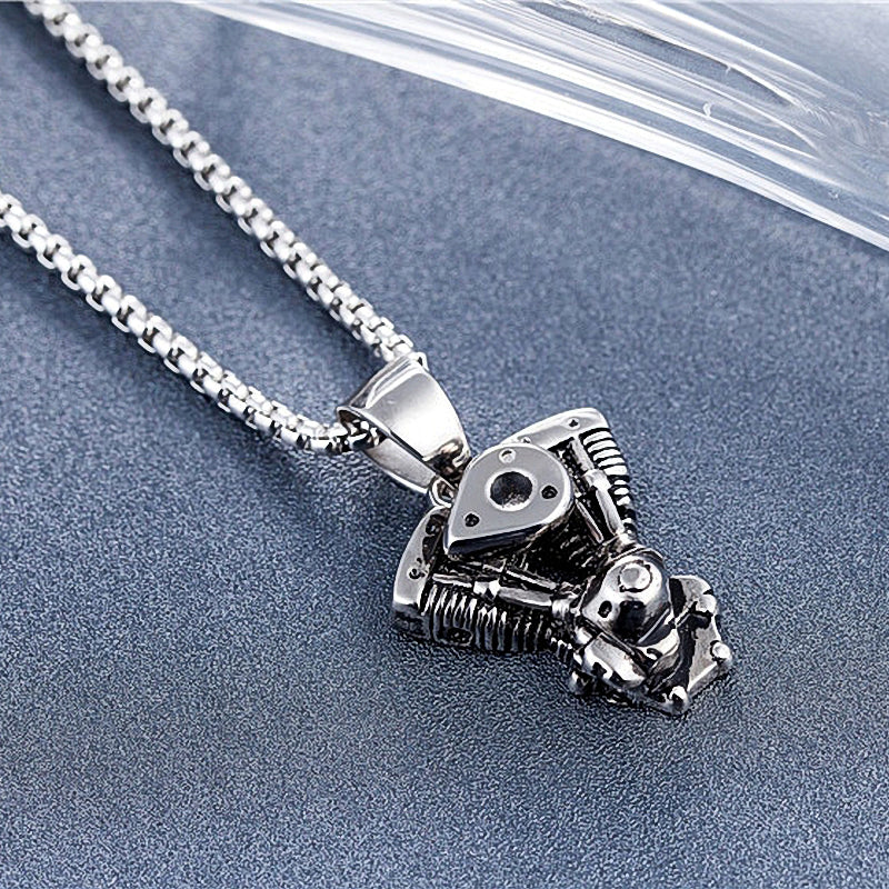 Motorcycle Engine Pendant / Biker Chain Necklace For Men and Women / Vintage Stainless Steel Jewelry