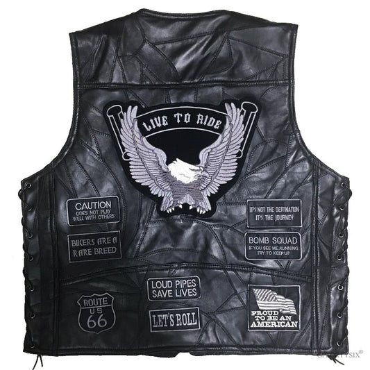 Motorcycle Leather Vest / Men Alternative Fashion Punk Rock Style / V Neck Sleeveless Jacket