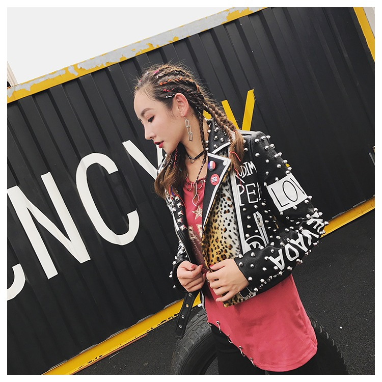 Motorcycle Long Sleeve Leather Jacket for Women / Rocker Fashion Outfit