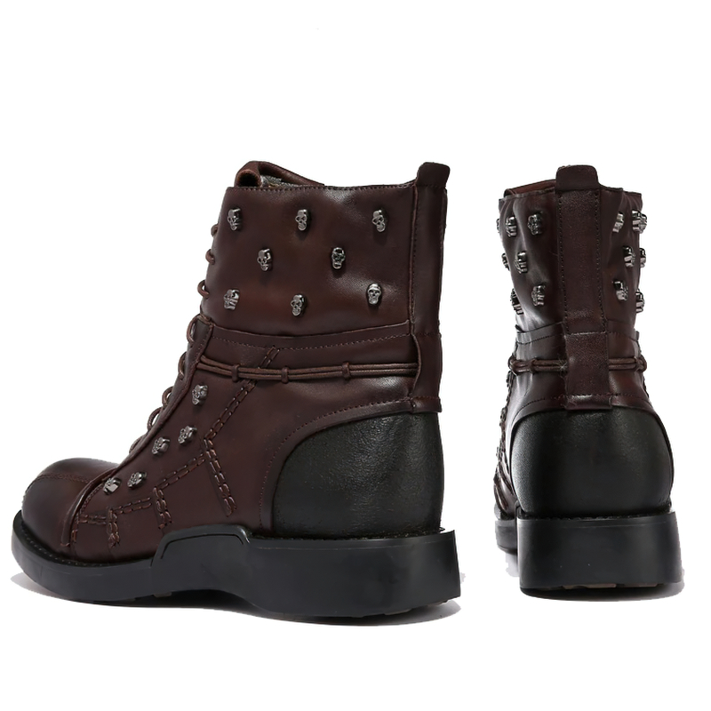 Motorcycle Men's Genuine Leather Boots / Military Combat Boots with Gothic Skulls