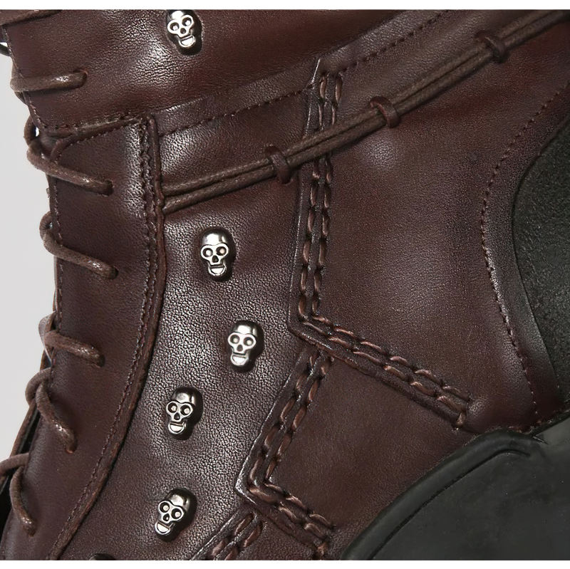 Motorcycle Men's Genuine Leather Boots / Military Combat Boots with Gothic Skulls