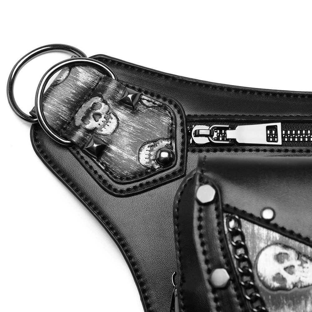 Motorcycle Rider Waist Bag with Skulls and Chain / Steampunk Accessories