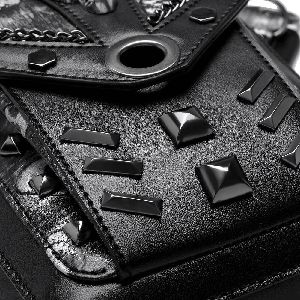 Motorcycle Rider Waist Bag with Skulls and Chain / Steampunk Accessories