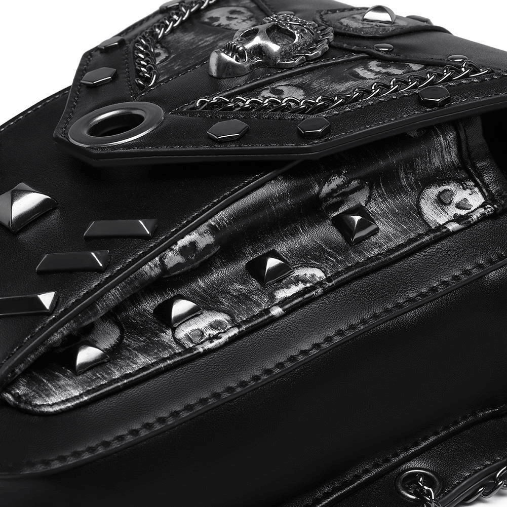 Motorcycle Rider Waist Bag with Skulls and Chain / Steampunk Accessories