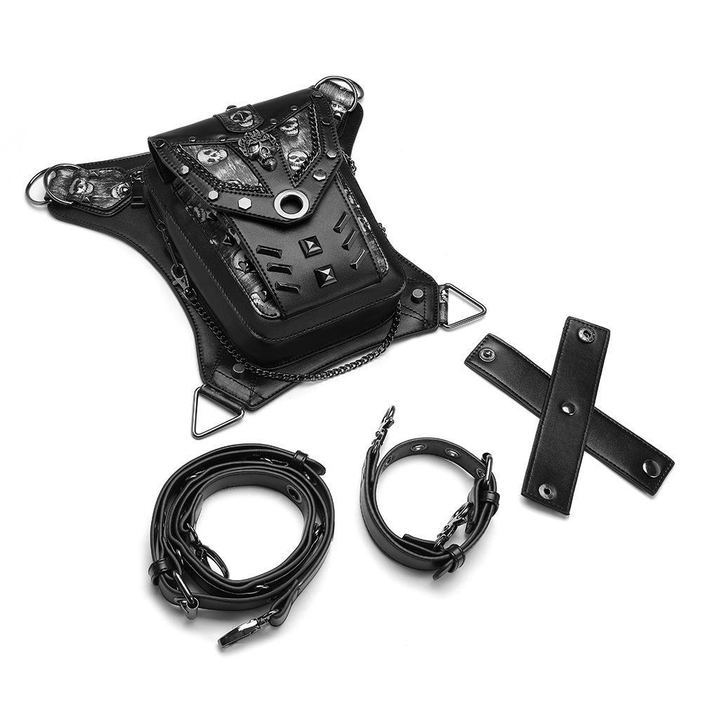 Motorcycle Rider Waist Bag with Skulls and Chain / Steampunk Accessories