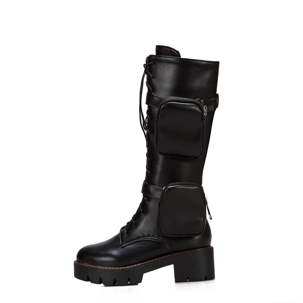 Motorcycle Womens Boots / Lace-Up Platform Shoes / Steampunk Fashion Thick-soled Shoes for Women