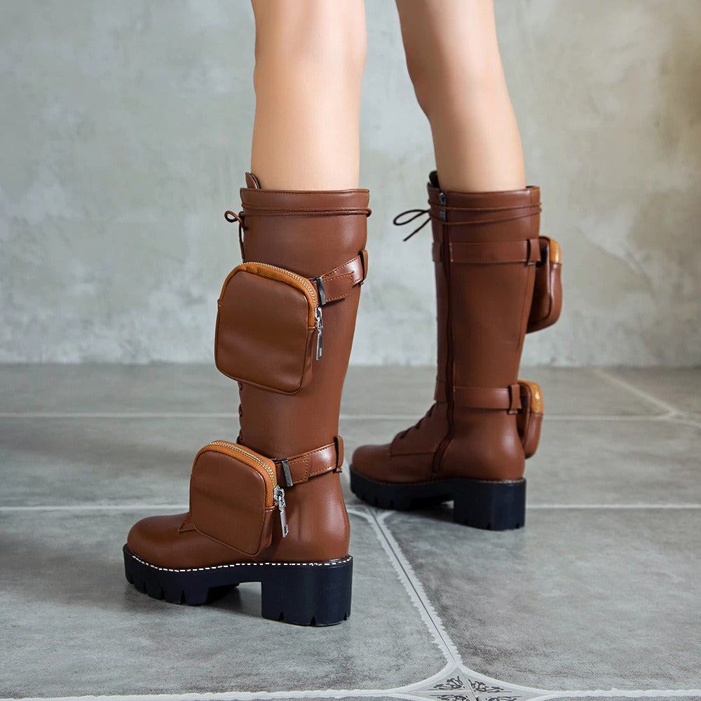 Motorcycle Womens Boots / Lace-Up Platform Shoes / Steampunk Fashion Thick-soled Shoes for Women